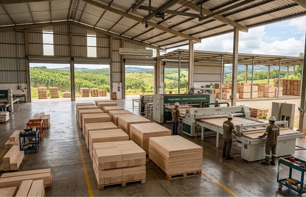 Planta de transformación de madera de balsa de Tecnoforesta en Ecuador